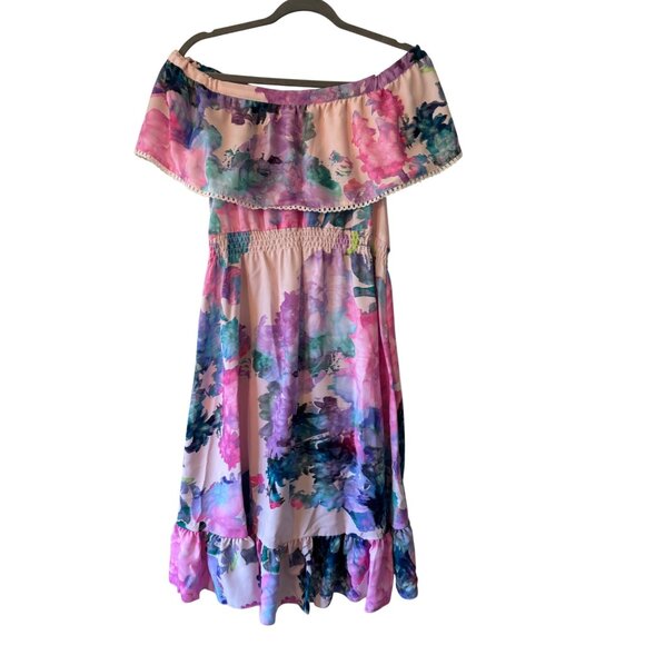Ripe Maternity Gemma Watercolor Floral Dress Off-Shoulder Ruffle Hem S - Picture 2 of 11